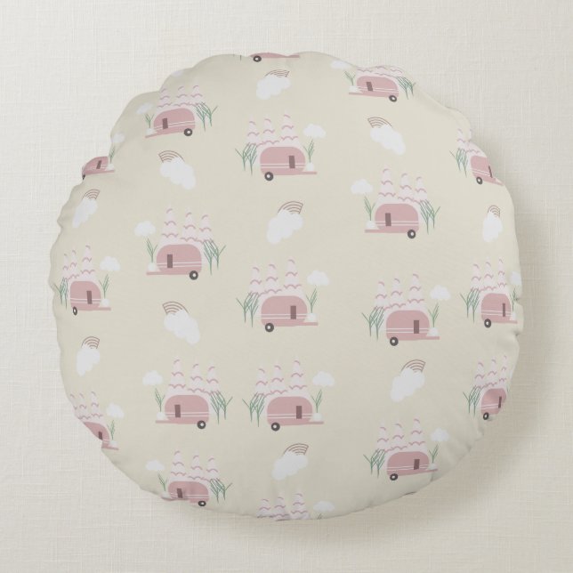 Pink Camper Earthy Pattern Rundes Kissen (Vorderseite)
