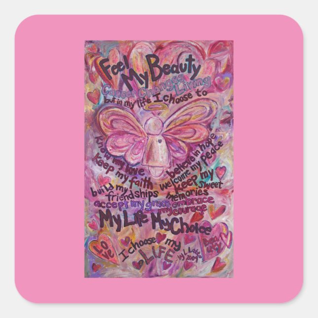 Pink Cancer Engel Gedicht Custom Art Decal Aufkleb Quadratischer Aufkleber (Vorderseite)