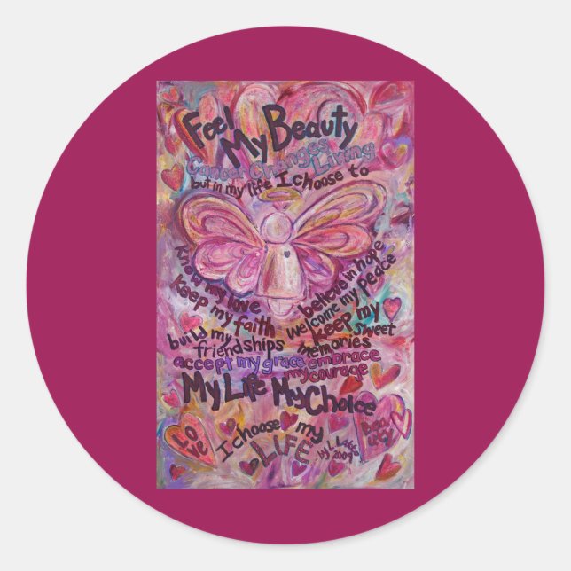 Pink Cancer Engel Gedicht Custom Art Decal Aufkleb Runder Aufkleber (Vorderseite)