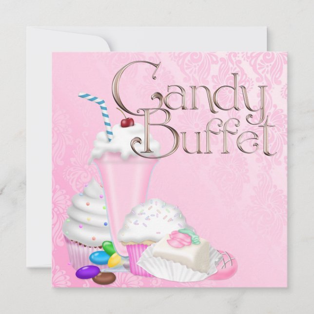 Pink Candy Buffet Party wird zu: Rosa Süßigkeiten- Einladung (Vorderseite)