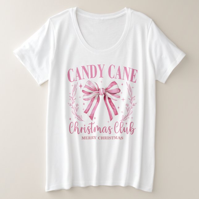 Pink Candy Cane Christmas Club Große Größe T-Shirt (Design vorne)