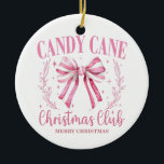 Pink Candy Cane Christmas Club Keramik Ornament<br><div class="desc">Weihnachtsbaumschmuck mit einem Weihnachtsklub zum Thema Zuckerrohr. Rosa weiß.</div>