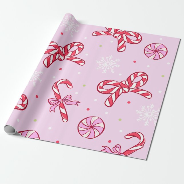 Pink Candy Cane Christmas Geschenkpapier (Ungerollt)