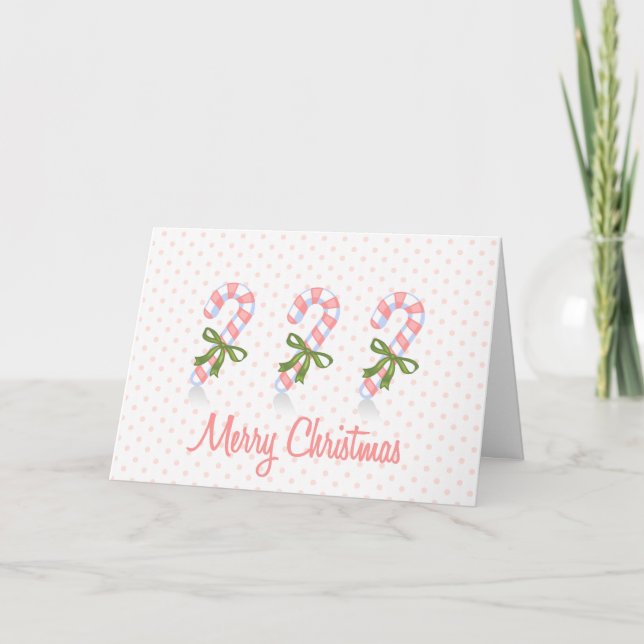 Pink Candy Cane Greeting Card Feiertagskarte (Vorderseite)