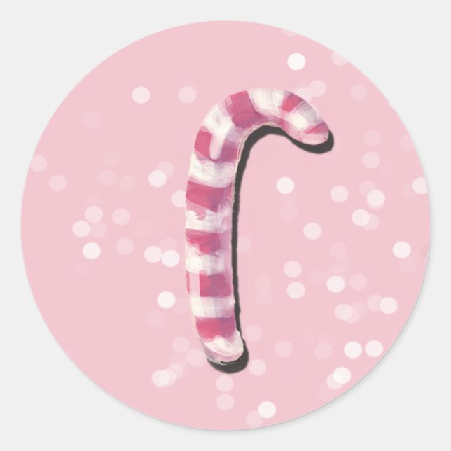 Pink Candy Cane Weihnachtsricker Runder Aufkleber (Vorderseite)