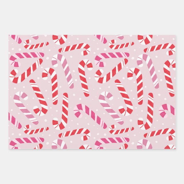 Pink Candy Cane Wrapping Paper Geschenkpapier Set (Vorderseite)