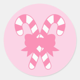 Pink Candy Canes mit Bow Runder Aufkleber