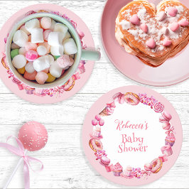 Pink Candy Frame Girl Baby Shower Runder Pappuntersetzer