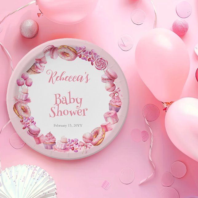 Pink Candy Frame Girl Babydusche Pappteller (Pink Candy Frame Girl Baby Shower Paper Plate)