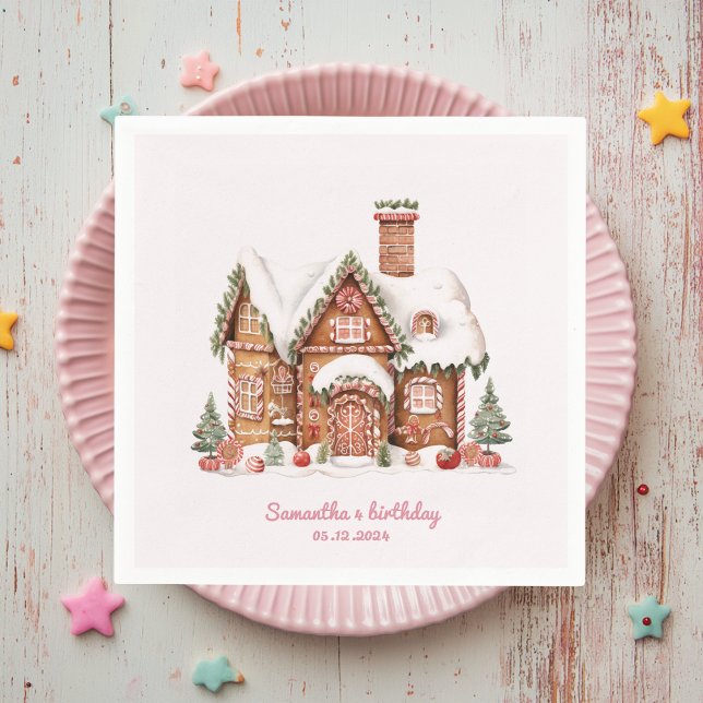 "Pink Candy Gingerbrot Haus Geburtstag Serviette (Von Creator hochgeladen)