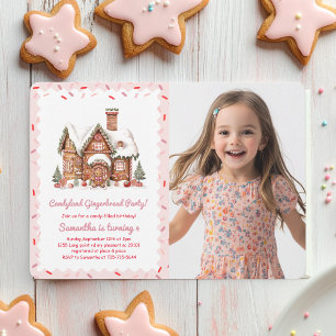 "Pink Candy Gingerbrot House Geburtstags-Foto Einladung