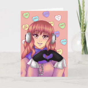 Pink Candy Heart Girl Karte