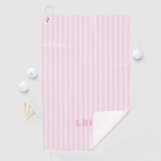 Pink Candy Stripe Design Tiny Initials Monogram Golfhandtuch (Insitu)