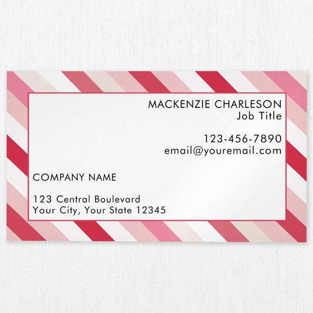 Pink Candy Stripe Magnetische Visitenkarte (Pink diagonal candy striped modern business card magnet)