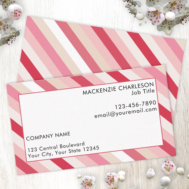 Pink Candy Stripe Visitenkarte (Pink diagonal candy striped business cards)