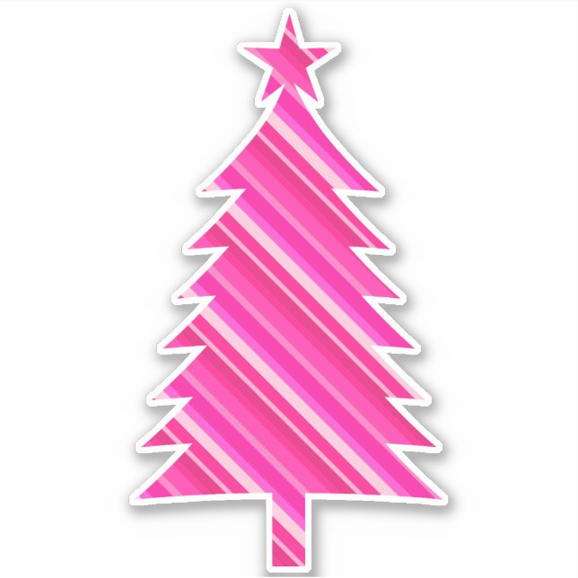 Pink Candy Striped Christmas Tree Aufkleber (Vorderseite)