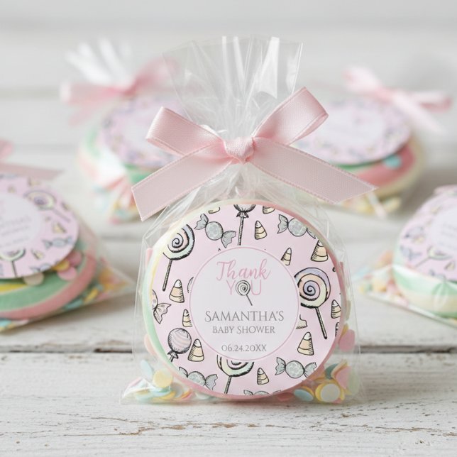 Pink Candy Themed Baby Dusche Danke Sticker (Pink Lollipop Candy Cute Girly Thank You Baby Girl Shower Stickers for Mother to Be. Candy Stickers )