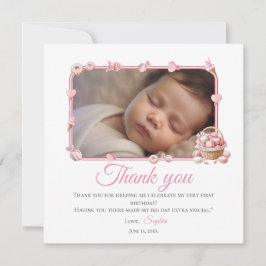 Pink Candyland 1st Birthday Thank You Card Dankeskarte