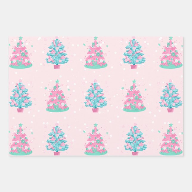 Pink Candyland Christmas Trees Muster Geschenkpapier Set (Vorderseite)