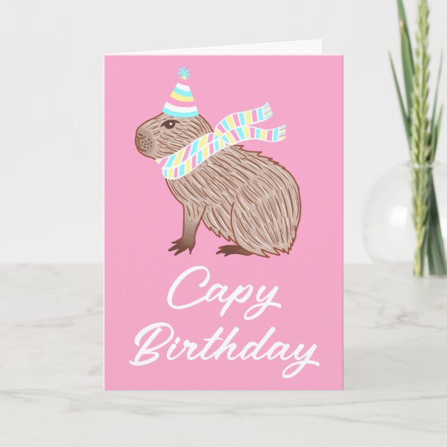 Pink Cape Birthday Funny Capybara Lover Card Karte (Vorderseite)