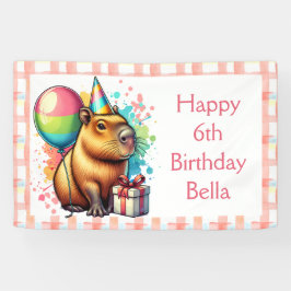  Pink Capybara Themed Girl's Happy Birthday  Banner