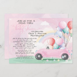Pink Car Balloons Drive Thru Baby SHower Einladung