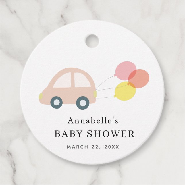 Pink Car Balloons White Girl Baby Dusche Geschenkanhänger (Vorderseite)