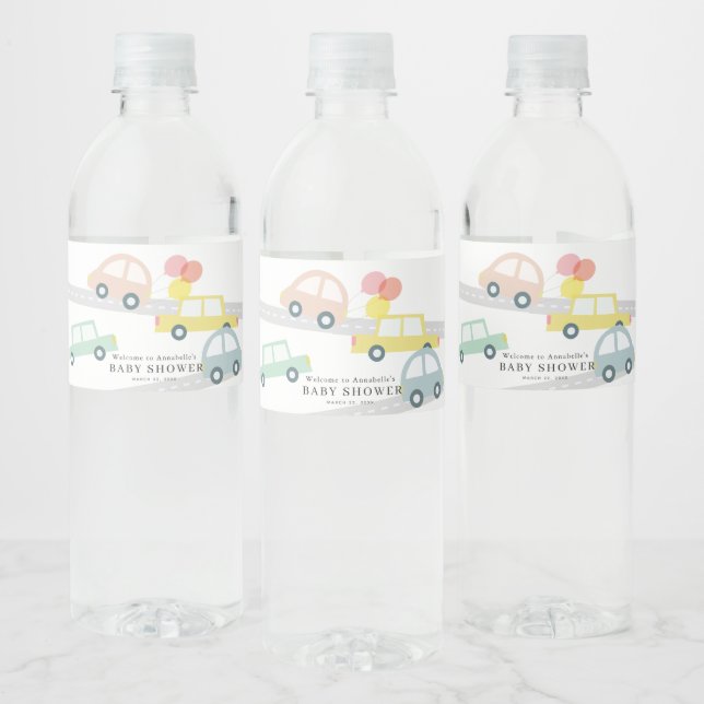 Pink Car Balloons White Girl Baby Dusche Wasserflaschenetikett (Flaschen)
