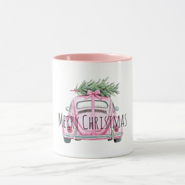 Pink Car Christmas Tree Tasse (Zentrum)