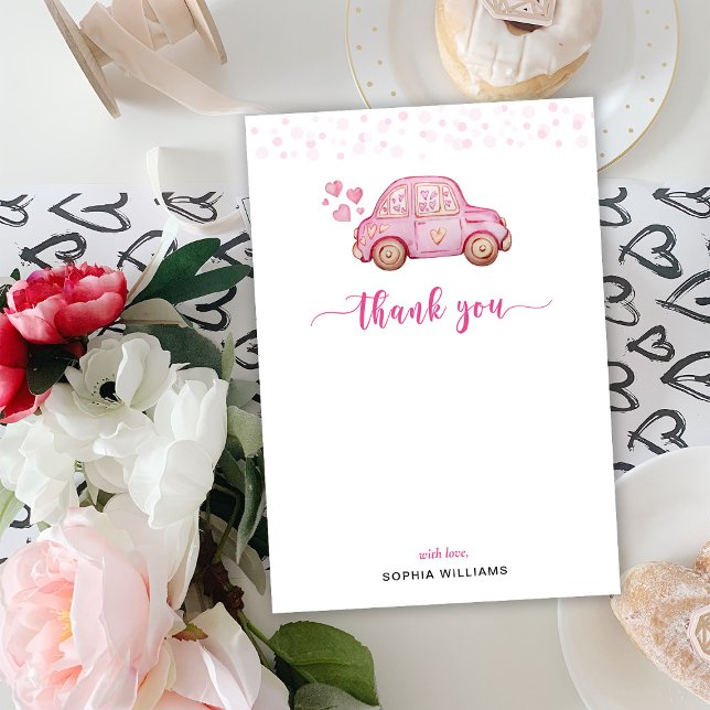 Pink Car Vielen Dank Flat Card Einladung (Von Creator hochgeladen)
