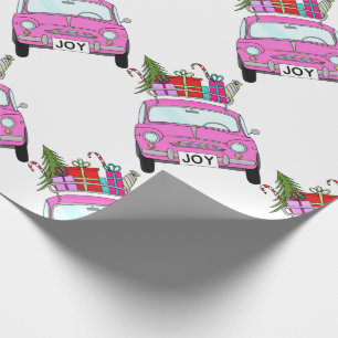 Pink Car with Christmas Ohrts Geschenkpapier