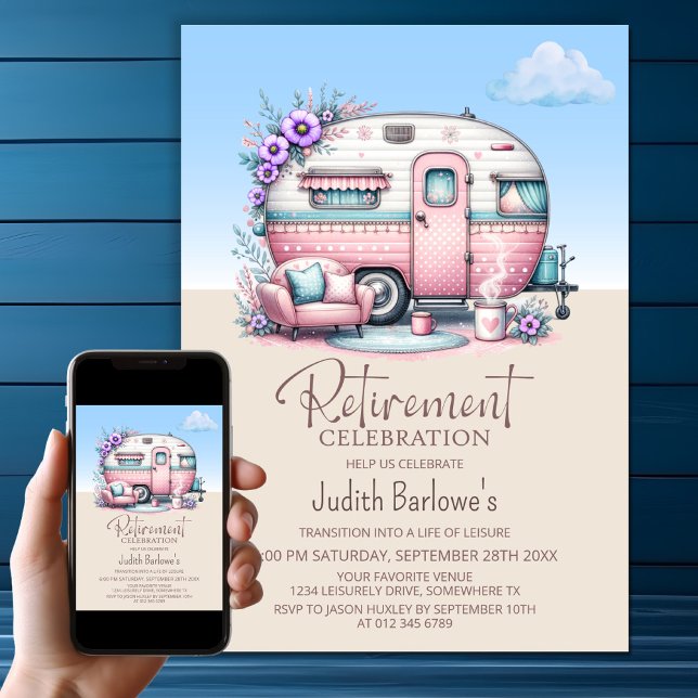Pink Caravan Retirement Party Einladung (Von Creator hochgeladen)