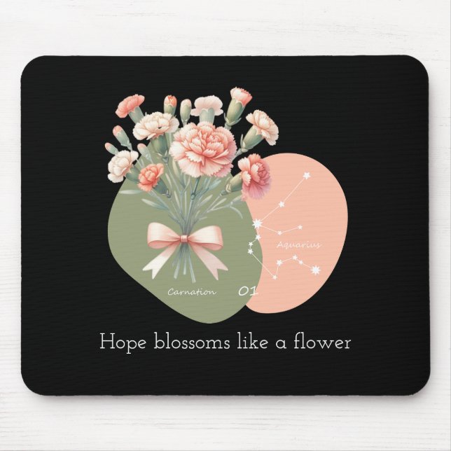 Pink Carnation Aquarius Constellation Hope Text Mousepad (Vorne)