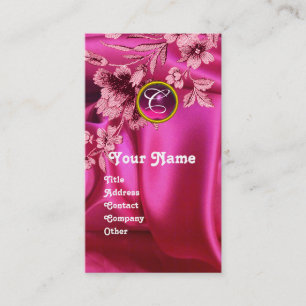 PINK CARNATIONS FUCHSIA SILK CLOTH, GEM MONOGRAM VISITENKARTE