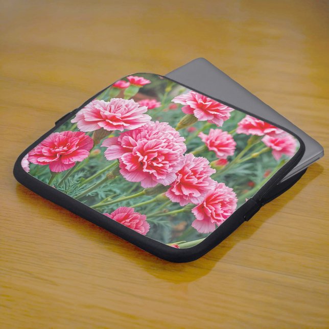 Pink Carnations Laptop Sleeve (Laptop sleeve with pink carnations)