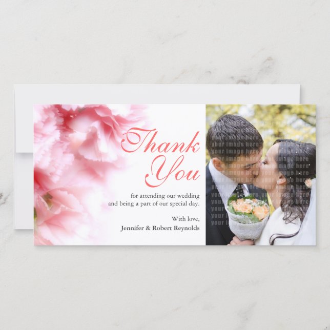 Pink Carnatios Custom Foto Danke Karte (Vorderseite)