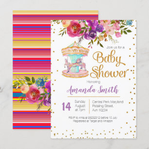 Pink Carousel Baby Dusche Einladung