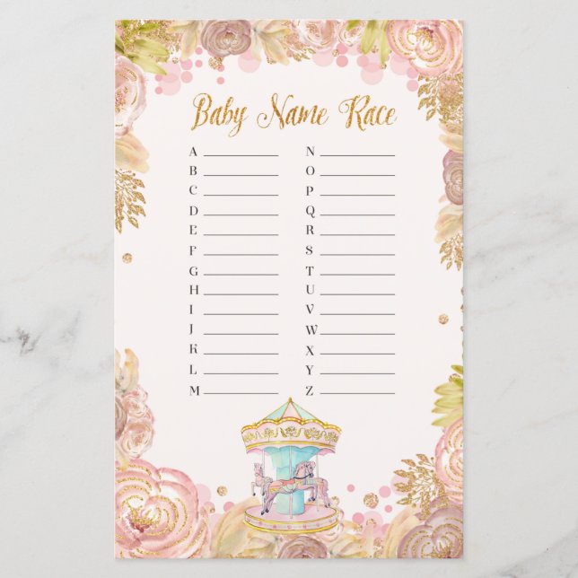 Pink Carousel Baby Name Race (Vorderseite)