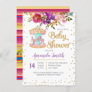Pink Carousel Babydusche Einladung