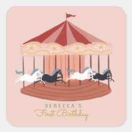 Pink Carousel Geburtstagsgeschenke Tags Quadratischer Aufkleber