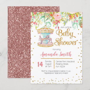 Pink Carousel Horse Baby Duschkarte Einladung