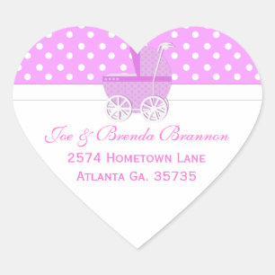 Pink Carriage and Polka Dots Address Labels Herz-Aufkleber