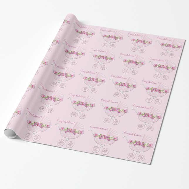 Pink Carriage Baby Girl Geschenkpapier (Ungerollt)