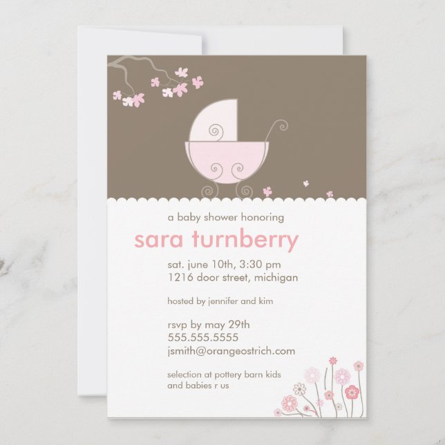 Pink Carriage Baby Shower Einladung (Vorderseite)