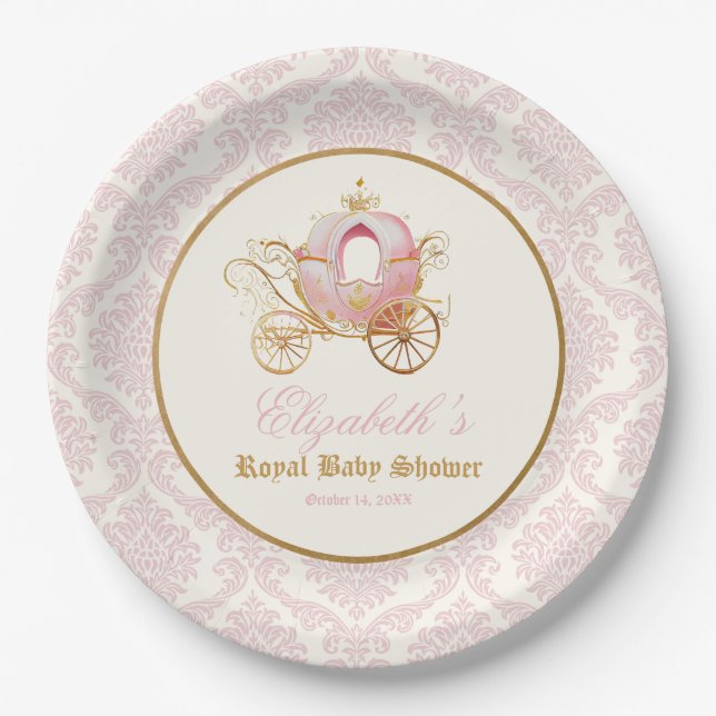 Pink Carriage Princess Fairytale Baby Shower  Pappteller (Vorderseite)
