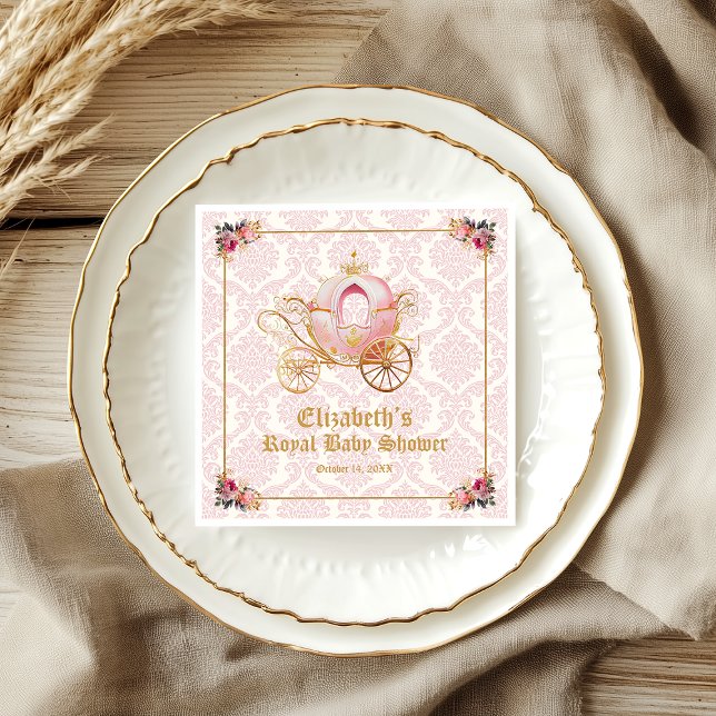 Pink Carriage Princess Fairytale Baby Shower  Serviette (Pink Carriage Princess Fairytale Baby Shower Napkins)