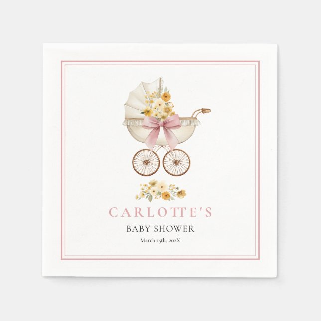 Pink Carriage Welcome Baby Shower Napkin Serviette (Vorderseite)