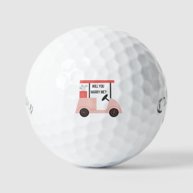Pink Cart Marry Me Golf Balls Golfball (Vorderseite)