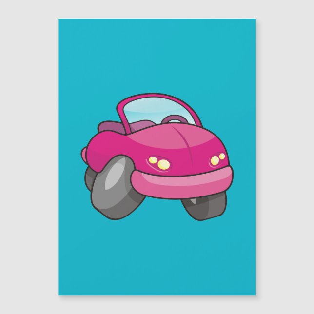 Pink Cartoon Car Magnetkarte (Vorderseite)