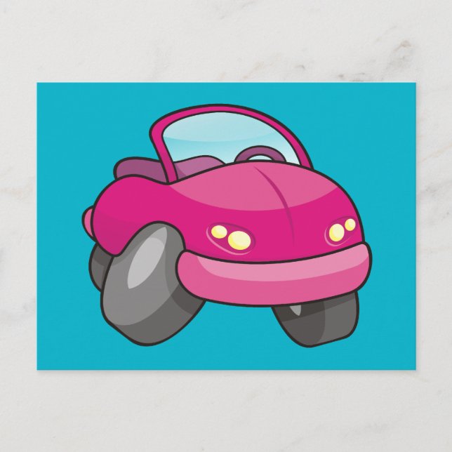 Pink Cartoon Car Postkarte (Vorderseite)